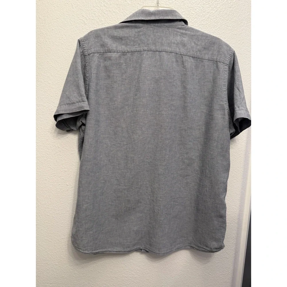 Banana Republic Men Button Up Linen Blend Shirt L/XL Blue Pockets‎ Beach Coastal
